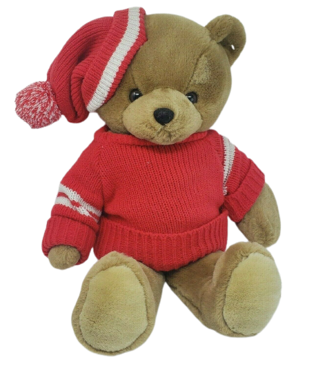 VINTAGE STEWART'S GLEN BROWN TEDDY BEAR RED SWEATER STUFFED ANIMAL PLUSH TOY - $75.05