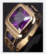 Gold Square Purple Gemstone Ring Size 5 6 7 8 9 10 - £48.18 GBP