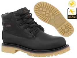 Mens Black Work Boots Genuine Leather Lace Up Oil Resistant Anti Slip Ou... - $59.99
