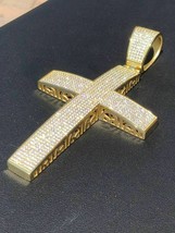 14k Gelbgold Versilbert Herren Großes Kreuz 5ct Moissanit 8.3cm - £430.19 GBP