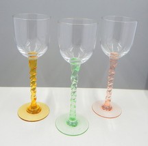 Cordial Sherry Glasses Clear Twisted Colored Stems Set of 3 - £19.65 GBP