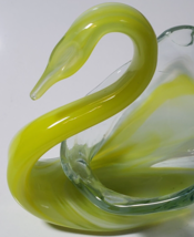 Vtg Murano Style Glass Swan Greenish/Yellow Centerpiece Bowl/ Dish/ Amber Swirl - £15.59 GBP