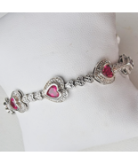 925 STERLING SILVER LAB GROWN 5x5 mm.  HEART PINK RUBY BRACELET  15g.   ... - €64,18 EUR