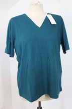 NWT Eileen Fisher M Blue V-Neck Short Sleeve Organic Cotton Tee Top - £33.41 GBP