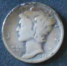 1940-S Mercury Silver Dime. - £2.57 GBP