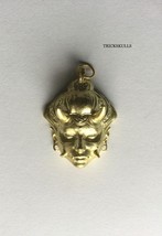 Hannya Oni Devil Ghost Mask Gold Tone Solid Copper Pendant w 45cm &amp; 50cm Chains - £18.94 GBP