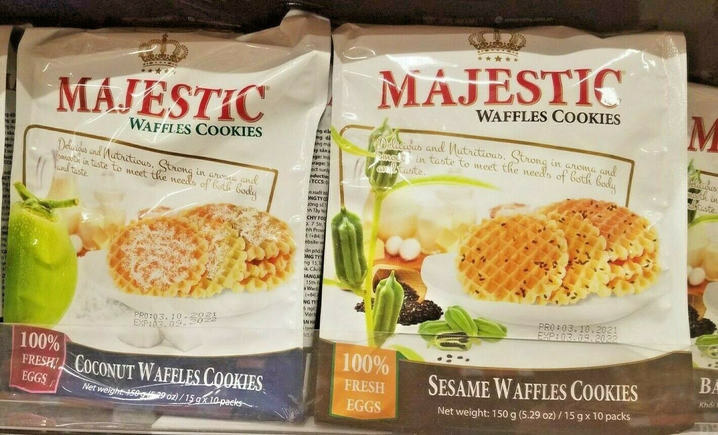 Primary image for 3 PACK MAJESTIC WAFFLES COOKIESCOCONUT , ALMOND & SESAME 