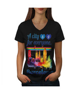 Gay Pride Love Barcelona Shirt Spain City Women V-Neck T-shirt - £10.38 GBP