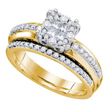14k Yellow Gold Princess Round Diamond Cluster Bridal Wedding Ring Set - £953.10 GBP