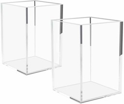 Acrylic Pen Holder Two Pack, 5mm Clear Pencil Holder for Desk, 3x3x4.5 Clear - £15.76 GBP