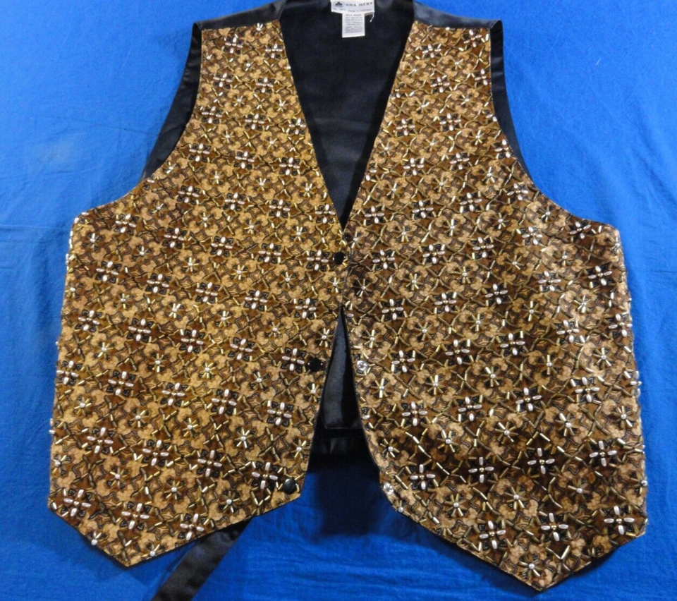 ANA MORI BROWN SEW BEADED AUTHENTIC TUXEDO SUIT CLASSY DRESS VEST 42X22 - $26.77