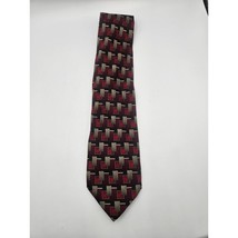 Fenzia Men&#39;s 100% Silk Handmade Tie Red Gold Square Rectangle Pattern 60&quot; - £9.11 GBP