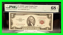 1953 B $2 Legal Tender Note Pmg Superb Gem Unc 68EPQ FR#1511 - Only 2 Higher - £504.85 GBP