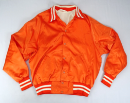 Don Alleson Vintage Satin Bomber Jacket Orange Blank Size L White Stripe... - $27.50