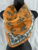 Vintage Orna Orange Scarf Hand Rolled Made in Japan 25”x25” - £13.55 GBP