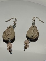 Vintage Handmade Ceramic Shell Fossil Earrings Dangle with Beads Teardro... - £9.69 GBP