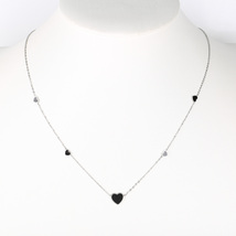Silver Tone Pendant Necklace With Jet Black Faux Onyx Hearts - £20.08 GBP