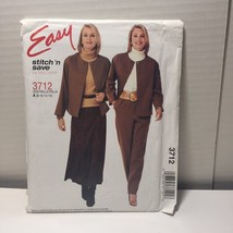 Easy Stitch 'n Save 3712 Size 8-14 Misses' Miss Petite Jacket Bias Skirt Pants - $12.86