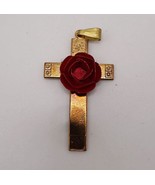 Religioso Jesús Cruz Crucifijo Dorado Rosa Roja Colgante - £31.07 GBP