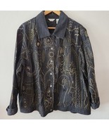 Laura Ashley Embroidered Paisley Denim Jacket Black Gray Art-To-Wear Bea... - £27.45 GBP
