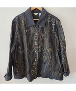 Laura Ashley Embroidered Paisley Denim Jacket Black Gray Art-To-Wear Bea... - $47.86 CAD