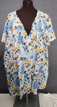 Woman Within Soft Blue Knit Tunic Top Floral Print Crochet Short Sleeves 4X NEW  - £18.34 GBP