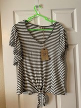 True Craft White &amp; Grey Stripe Flair Short Sleeve Shirt Womens Size Xl Nwt - £11.97 GBP