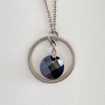 Black Crystal Inside Sterling Silver 925 Circle Pendant &amp; Necklace 17.5” - £15.11 GBP