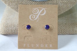 Plunder Earrings (New) Beautiful Pair Dark Blue Studs Set In Gold - .05&quot; - £9.64 GBP