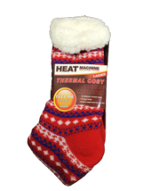 Ladies Heat Machine Socks Thermal Cozy Fits Womens Shoe Size 4-10 Red Wh... - £11.74 GBP