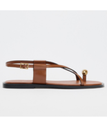 ZARA BNWT 2025. BROWN FLAT SANDALS METAL TOE DETAIL STRAPS. 1641/510/105 - $68.18