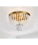 3-Light Gold Finish Wood Bead Boho Farmhouse Flush Mount New In Box - $772.14 MXN