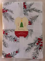 NEW Nicole Miller Home Pine Cone Berry Christmas Fabric Tablecloth 60&quot; X 104&quot; - £33.08 GBP