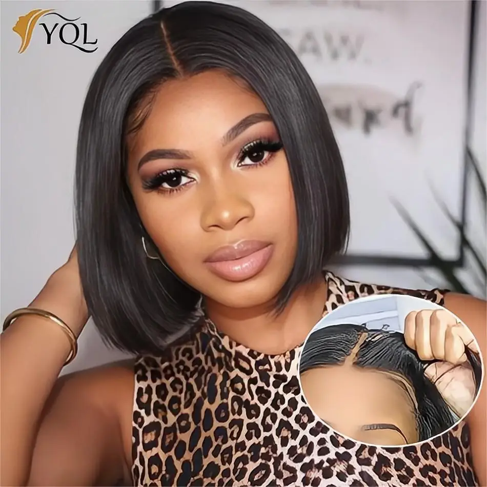 Glueless Bob Hair Wig Human Hair Ready To Wear Straight Transprent 4x4 La - $44.54+