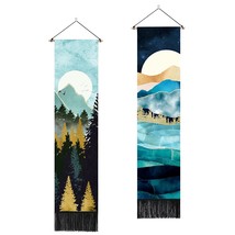 Long Mountain Tapestry Wall Hanging - 2Pcs Forest Tree Sunset Starry Night Sky N - $42.99