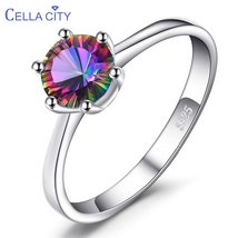 Cellacity Genuine Rainbow Mystic Topaz Ring 925 Sterling Silver Rings for Women  - £7.32 GBP