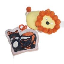 Vtg 1970s Handmade Calico Cat &amp; Lion Plush Ornament Kids Retro Animals O... - $15.99