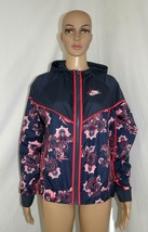 Nike Navy Blue Pink Floral Windrunner Vented Full Zip Jacket Hoodie Womens Small - £33.41 GBP