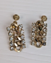 Vintage gold chain and Clear Rhinestone Earrings dangle Screw Back Prong - $19.79