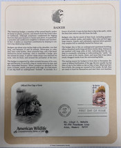American Wildlife Mail Cover FDC &amp; Info Sheet Badger 1987 - $9.85
