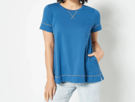 LOGO Lounge by Lori Goldstein Short Sleeve French Terry Top Coastal Blue, XS - £22.94 GBP