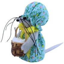 Mouse Knitter Holding Basket with Yarn, Aqua Flower Print Dress and Hat ... - £7.13 GBP