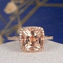 1.44Ct Cushion Cut Simulated Morganite Halo Wedding Ring 925 Sterling Silver - £94.93 GBP