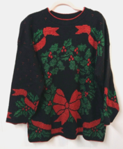 VTG Nutcracker WM 1X Holiday Sweater Black Wreath Long Sleeves Made in USA - $14.50