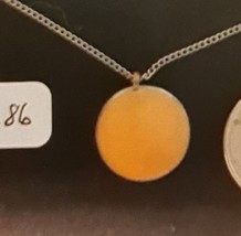 Vintage Orange Insert on Metallic Disk Pendant Necklace 18 inches - £4.77 GBP