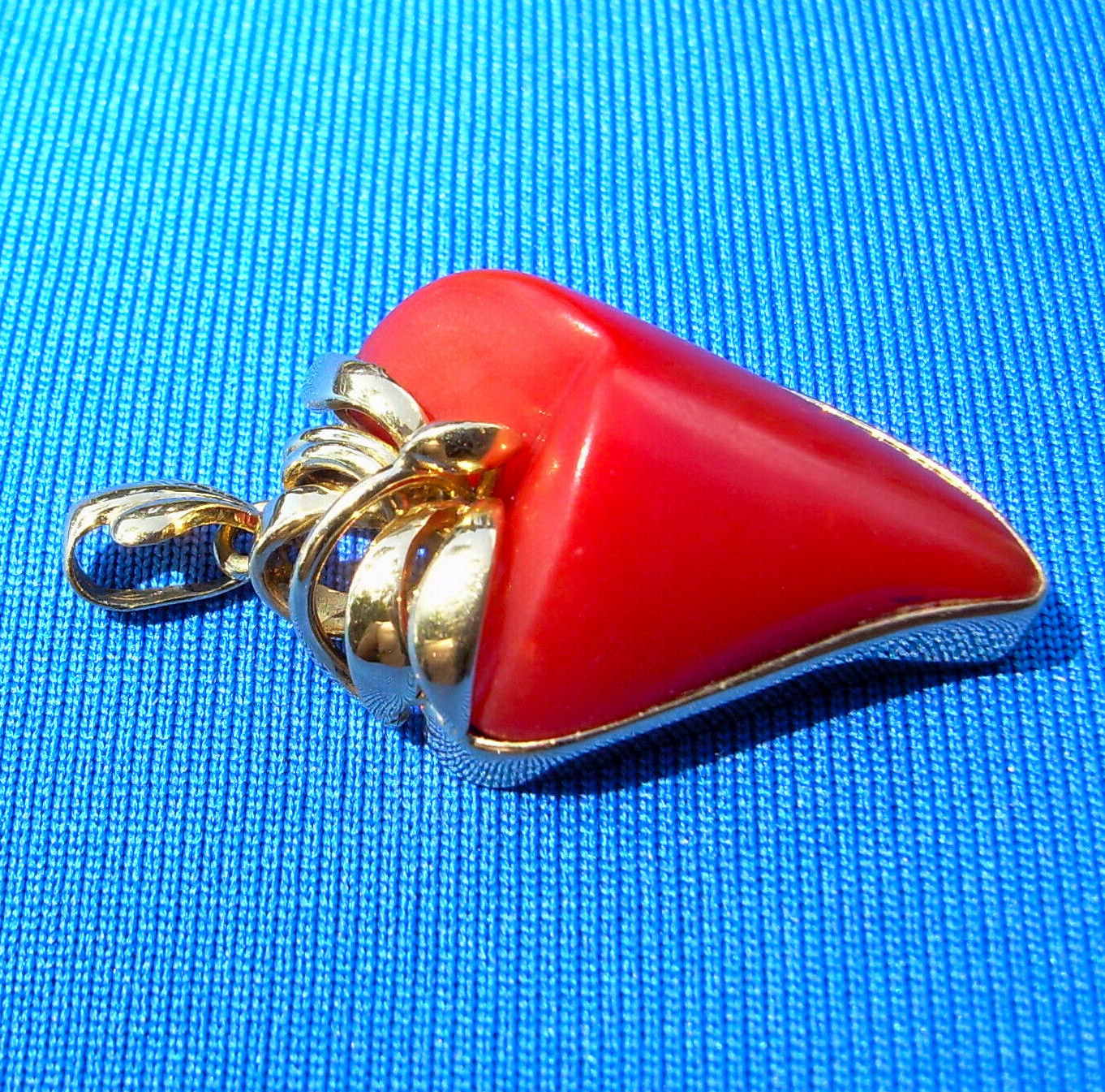 Natural Coral Red Mediterranean Pendant Hand made 18k Solid Gold Bezel Medallion Item image 9