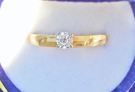 Round .20 Ct Natural White Solitaire Diamond Ring Vs / Hi 14 Kt Yellow Gold Sz 7 - £262.47 GBP