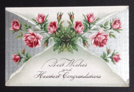 Best Wishes &amp; Heartiest Congrats Flowers Silver Embossed Textured Postcard c1910 - £7.70 GBP