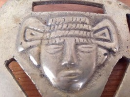 Vintage 70s Solid Brass Mexican Aztec Inca Mayan Warrior Chunky Belt Buckle - £19.97 GBP