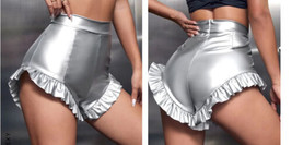 Shiny Silver Faux Leather High Waist Ruffle Hem Metallic Shorts Size Lar... - £9.94 GBP